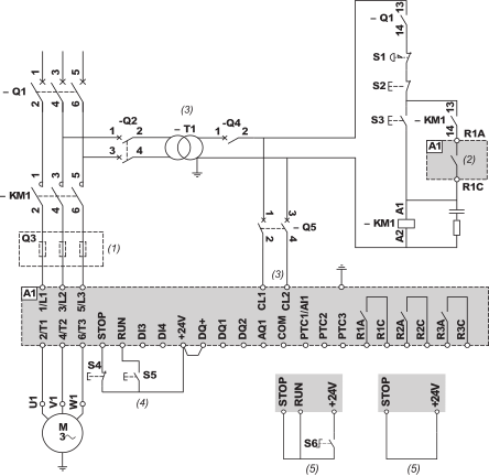 Sơ đồ cơ bản cho khởi động mềm ATS480